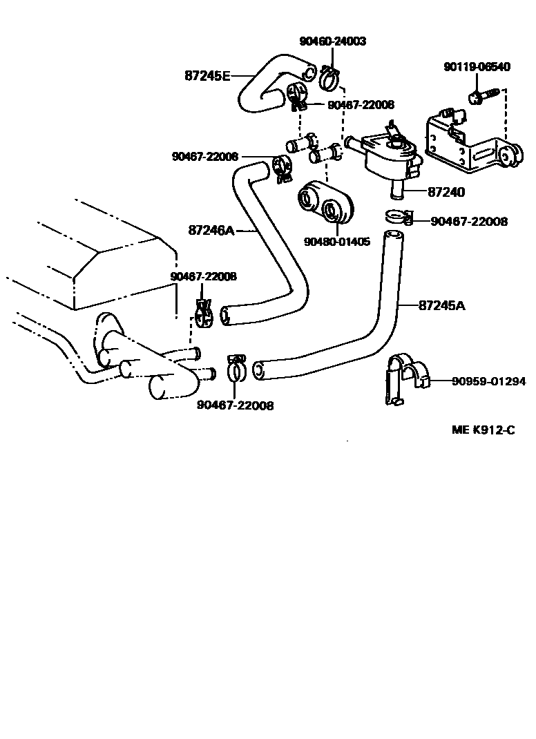 Toyota CAMRY 暖风和空调系统 - 水管 EPC diagram — MEK912C