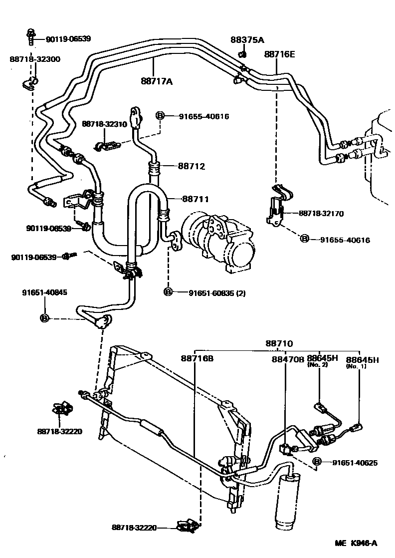 Toyota CAMRY Heating & Air Conditioning - Cooler Piping EPC diagram — MEK946A