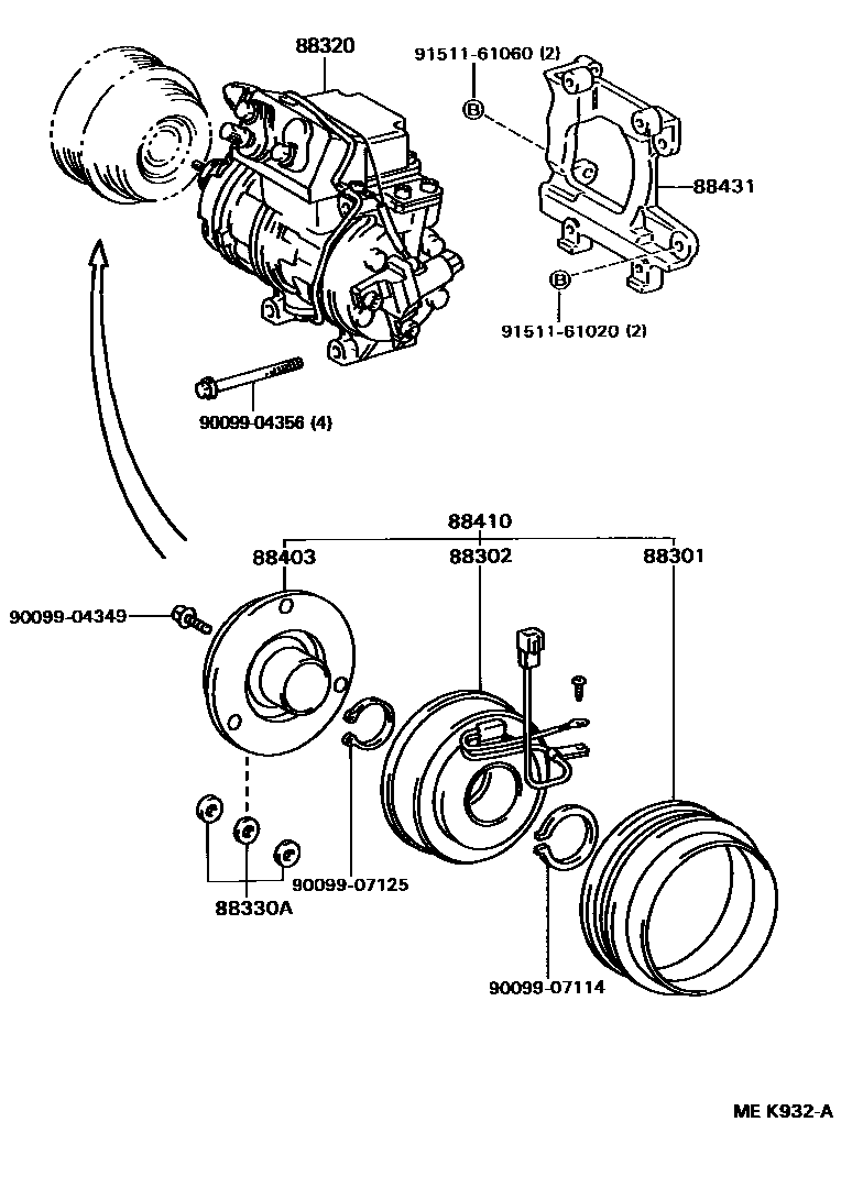 Toyota CAMRY Heating & Air Conditioning - Compressor EPC diagram — MEK932A