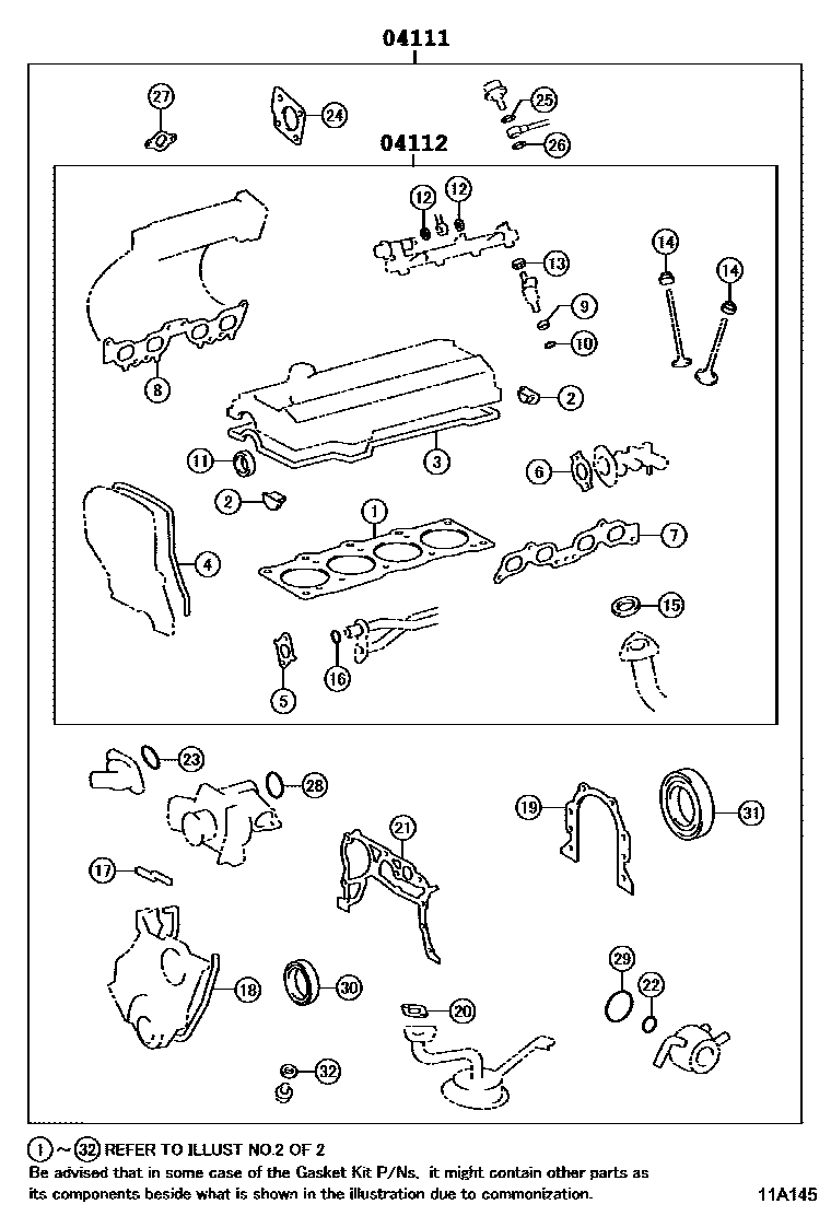 Toyota CAMRY Engine Overhaul Gasket Kit EPC diagram — 11A145