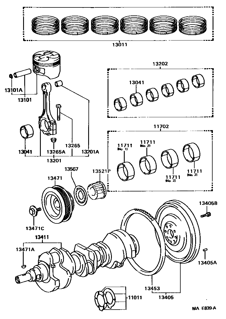 Toyota CAMRY Crankshaft & Piston EPC diagram — MAE839A