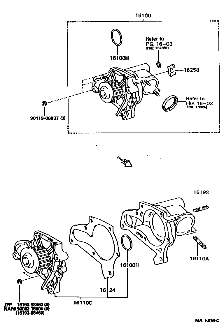 Toyota CAMRY Water Pump EPC diagram — MAE876C