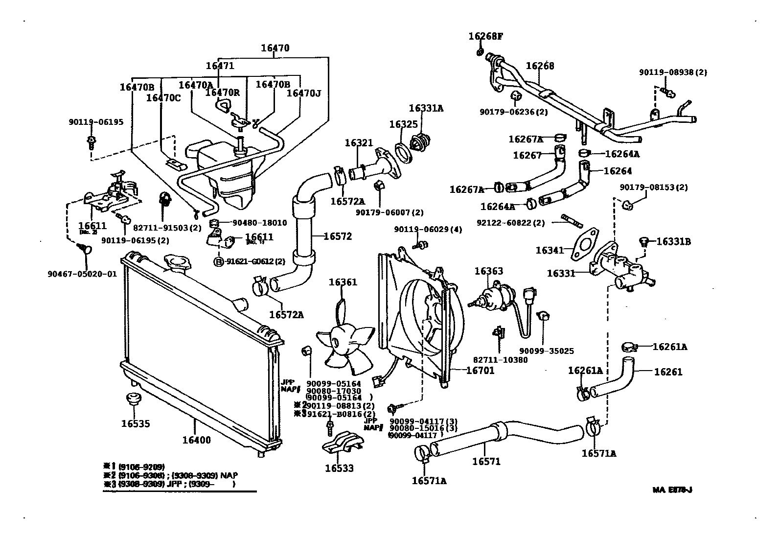 Toyota CAMRY RADIATOR & WATER OUTLET EPC diagram — 166034