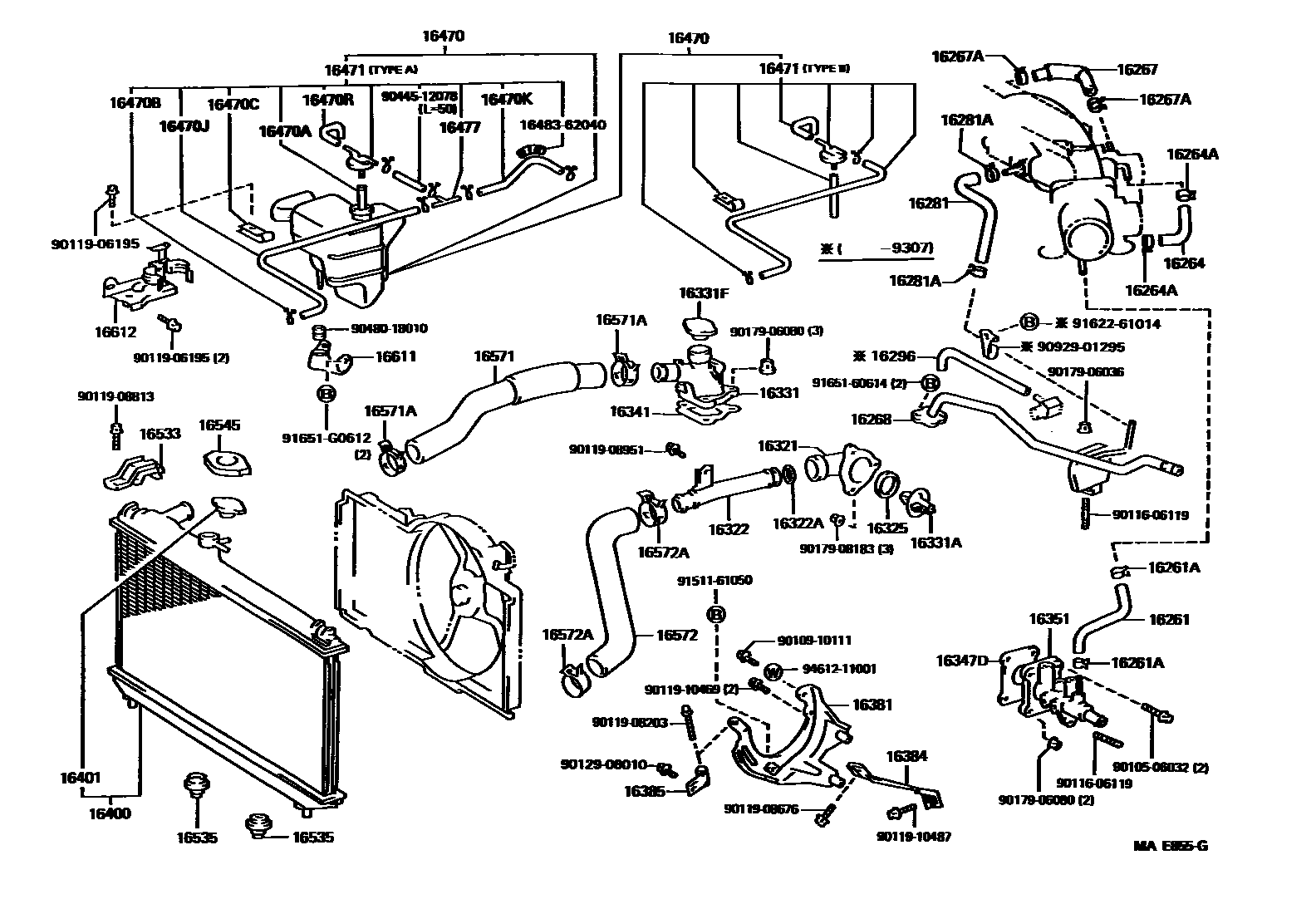 Toyota CAMRY RADIATOR & WATER OUTLET EPC diagram — MAE855G