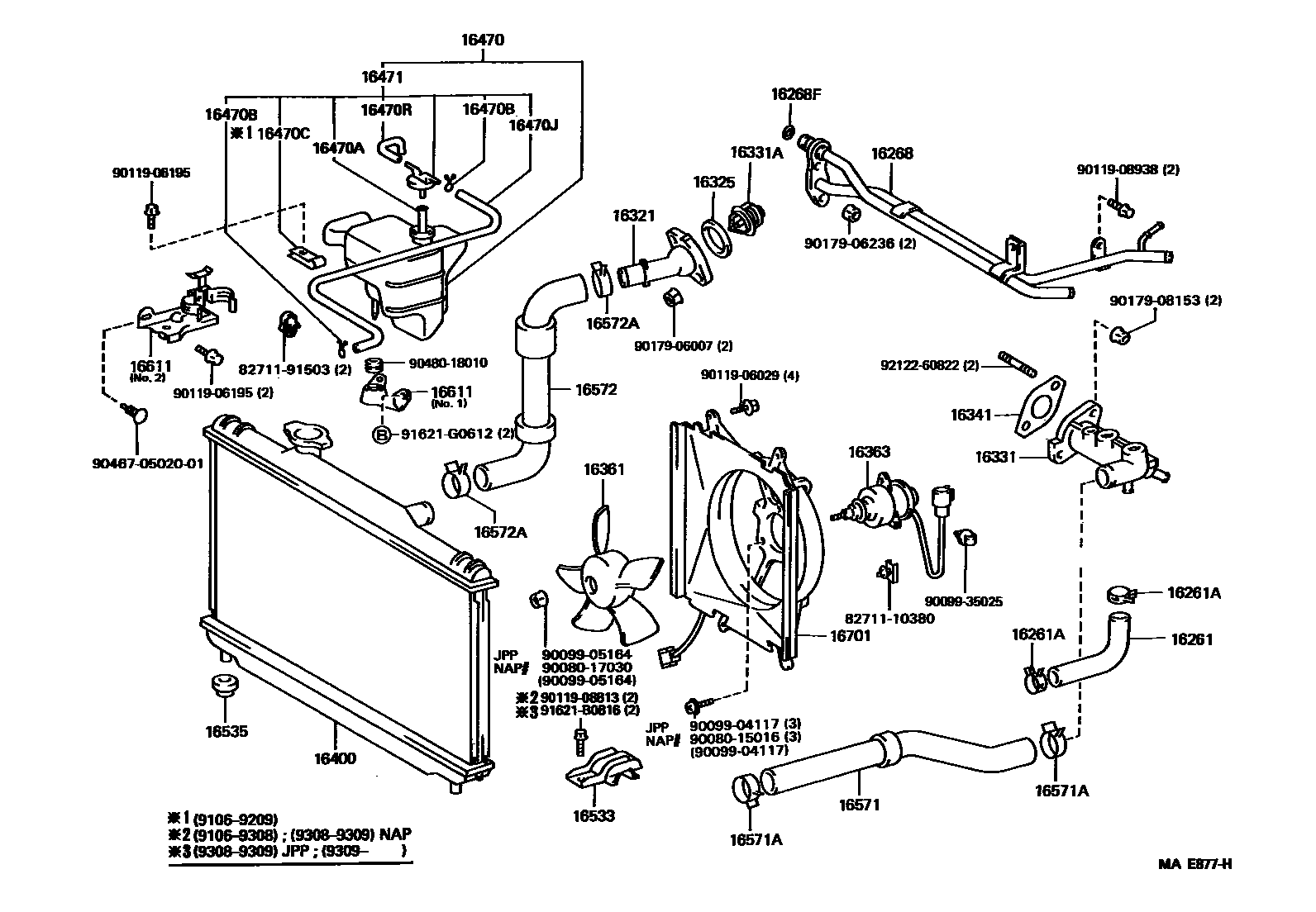 Toyota CAMRY RADIATOR & WATER OUTLET EPC diagram — MAE877H