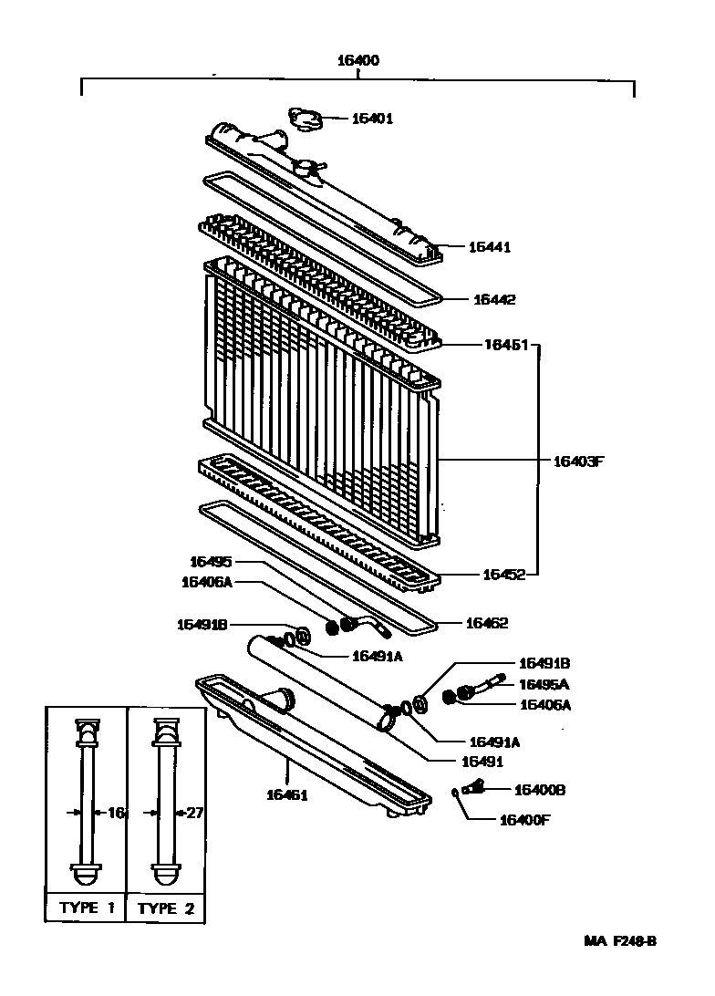 Toyota CAMRY RADIATOR & WATER OUTLET EPC diagram — MAF248B