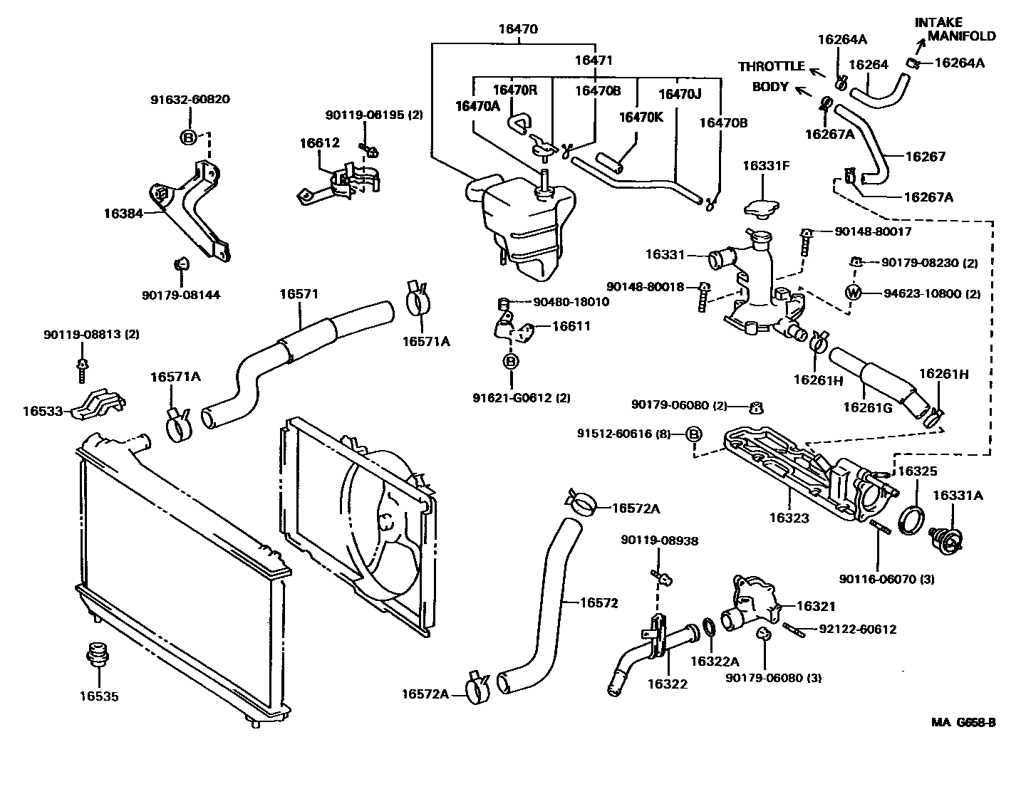 Toyota CAMRY RADIATOR & WATER OUTLET EPC diagram — MAG658B