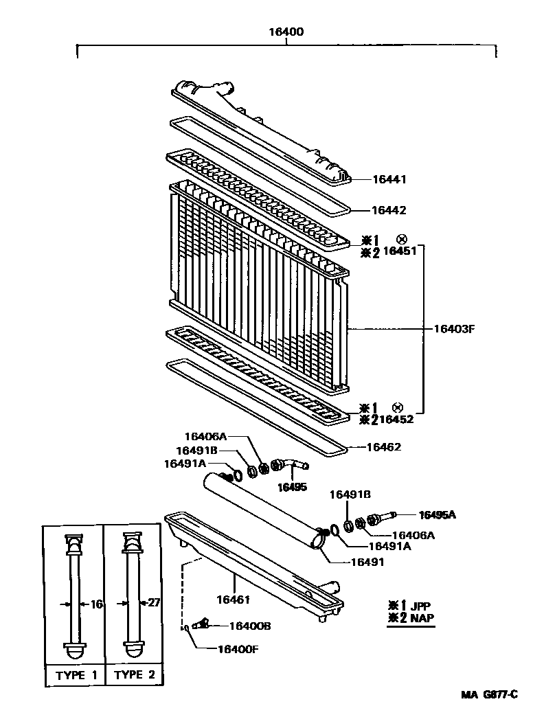 Toyota CAMRY RADIATOR & WATER OUTLET EPC diagram — MAG877C