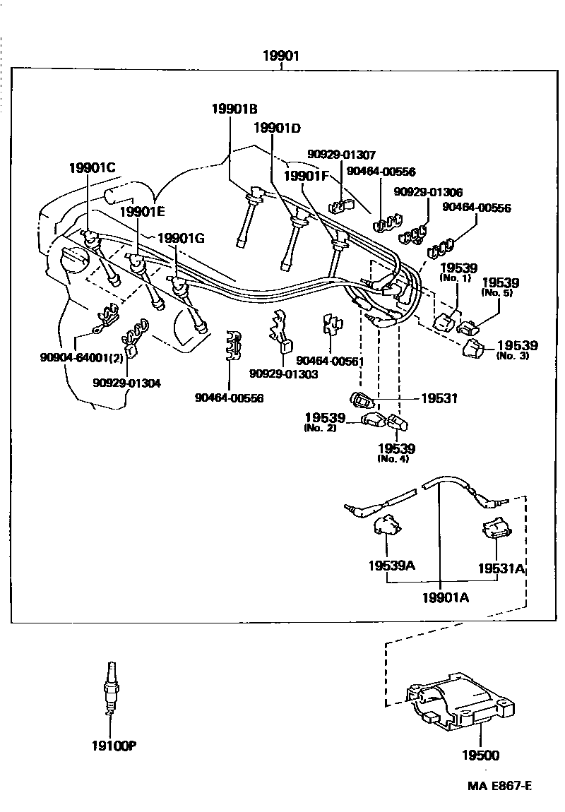 Toyota CAMRY 点火线圈和火花塞 EPC diagram — MAE867E