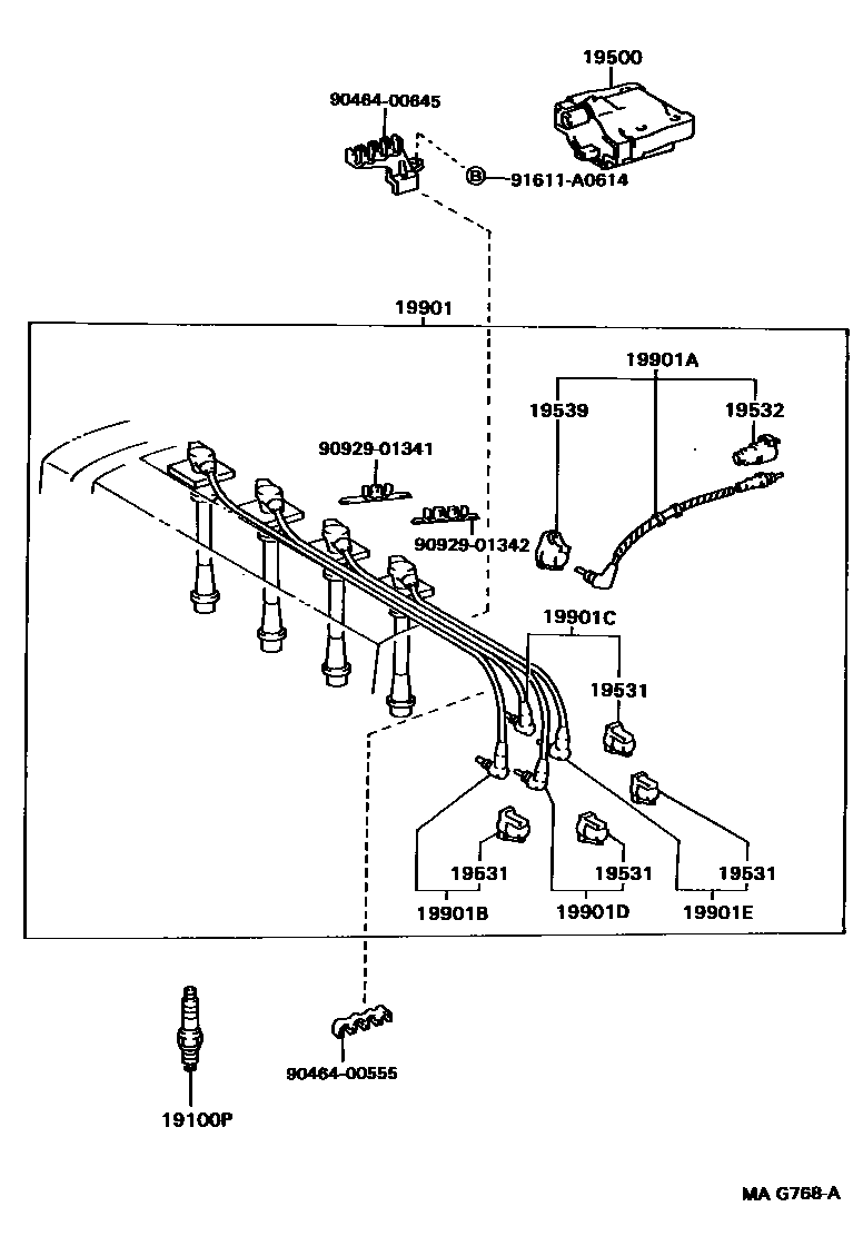 Toyota CAMRY 点火线圈和火花塞 EPC diagram — MAG768A