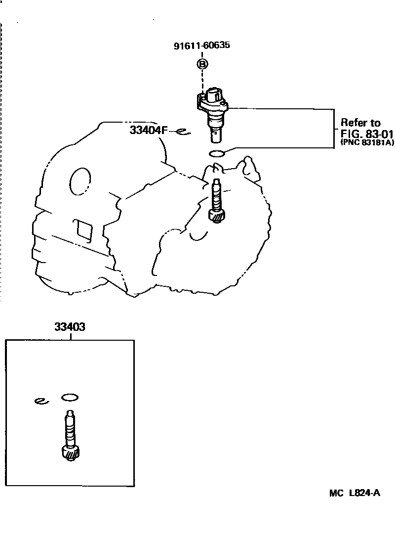 Toyota CAMRY 速度表从动齿轮(MTM) EPC diagram — MCL824A