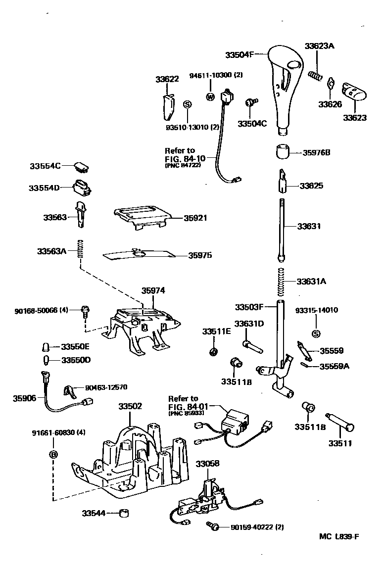 Toyota CAMRY Shift Lever & Retainer EPC diagram — MCL839F