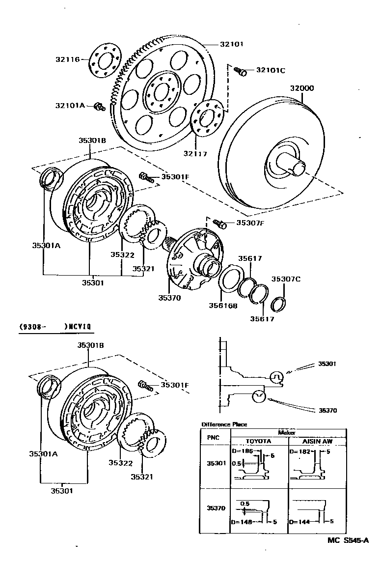 Toyota CAMRY 变矩器、前油泵和链条(ATM) EPC diagram — MCS545A