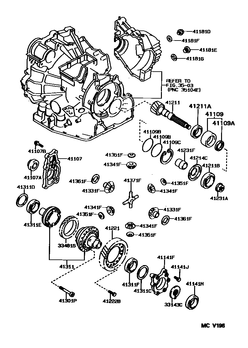 Toyota CAMRY 前桥壳和差速器 EPC diagram — MCV196