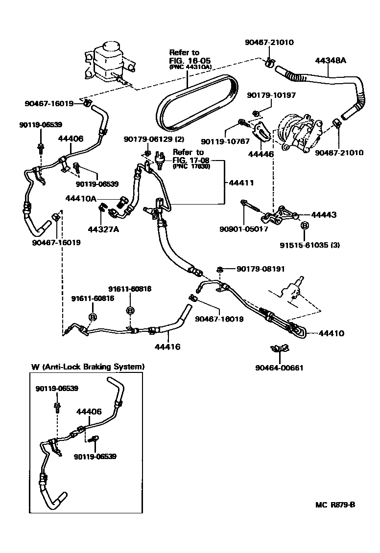 Toyota CAMRY 动力转向配管 EPC diagram — MCR879B