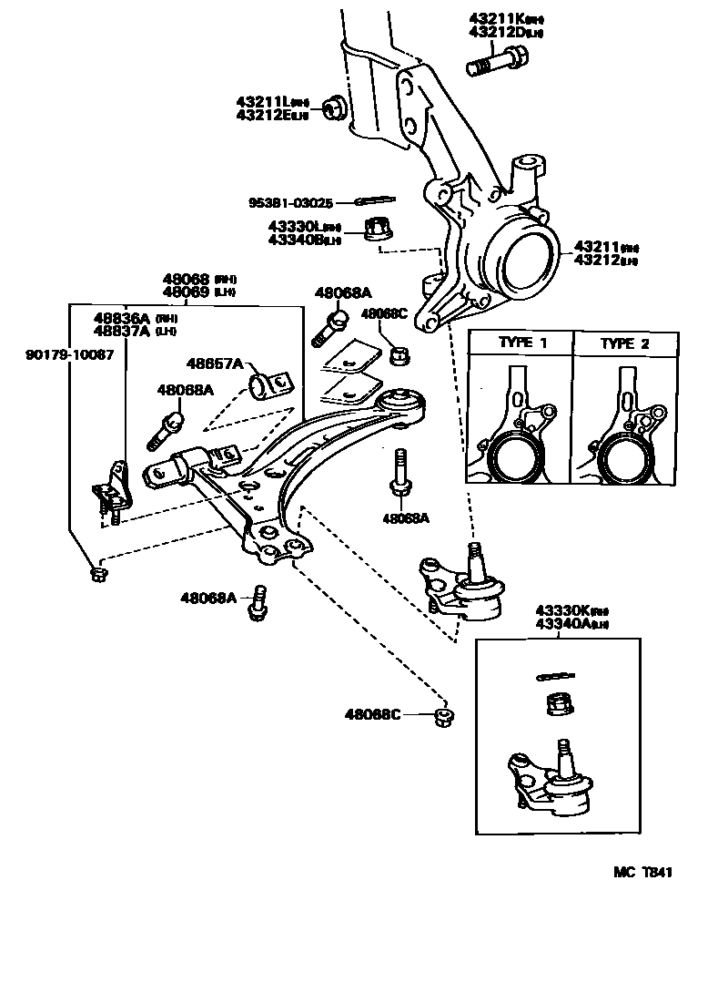 Toyota CAMRY 前桥控制臂和转向节 EPC diagram — MCT841