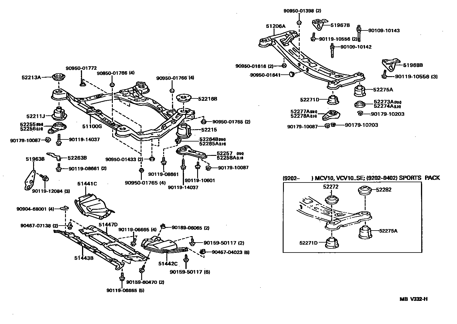 Toyota CAMRY 悬架横梁和发动机底罩 EPC diagram — MBV332H