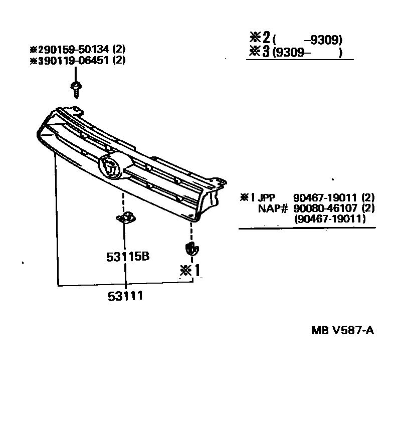 Toyota CAMRY radiator grille EPC diagram — MBV587A