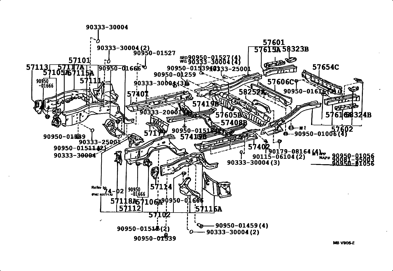 Toyota CAMRY Floor stringers EPC diagram — 533404