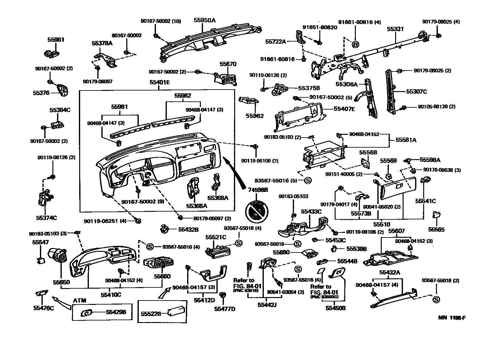 Toyota CAMRY 仪表板和手套箱 EPC diagram — MN1188F
