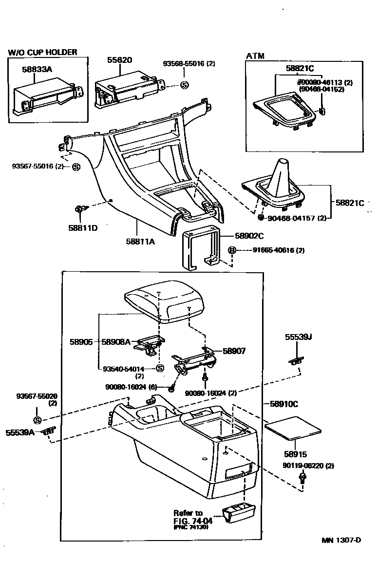 Toyota CAMRY 中央扶手箱和支架 EPC diagram — MN1307D