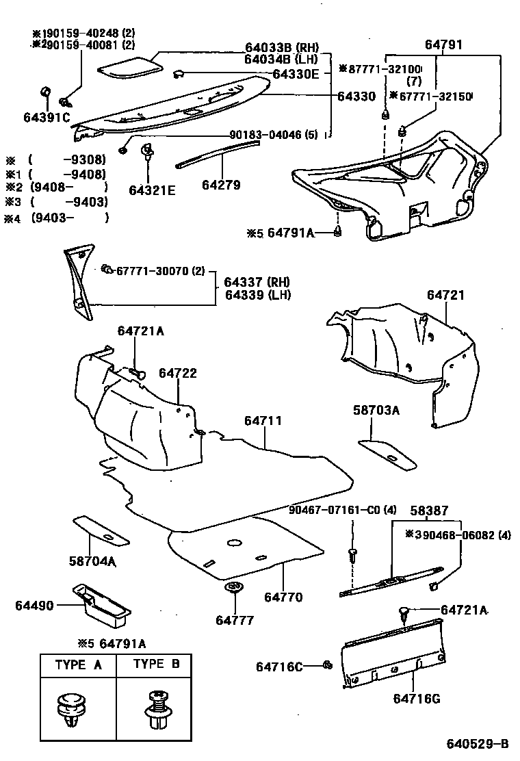 Toyota CAMRY 杂物箱板和行李箱垫 EPC diagram — 640529B