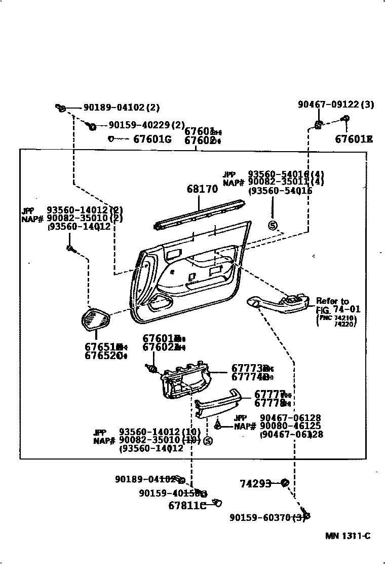 Toyota CAMRY 前门板和前门玻璃 EPC diagram — 676777