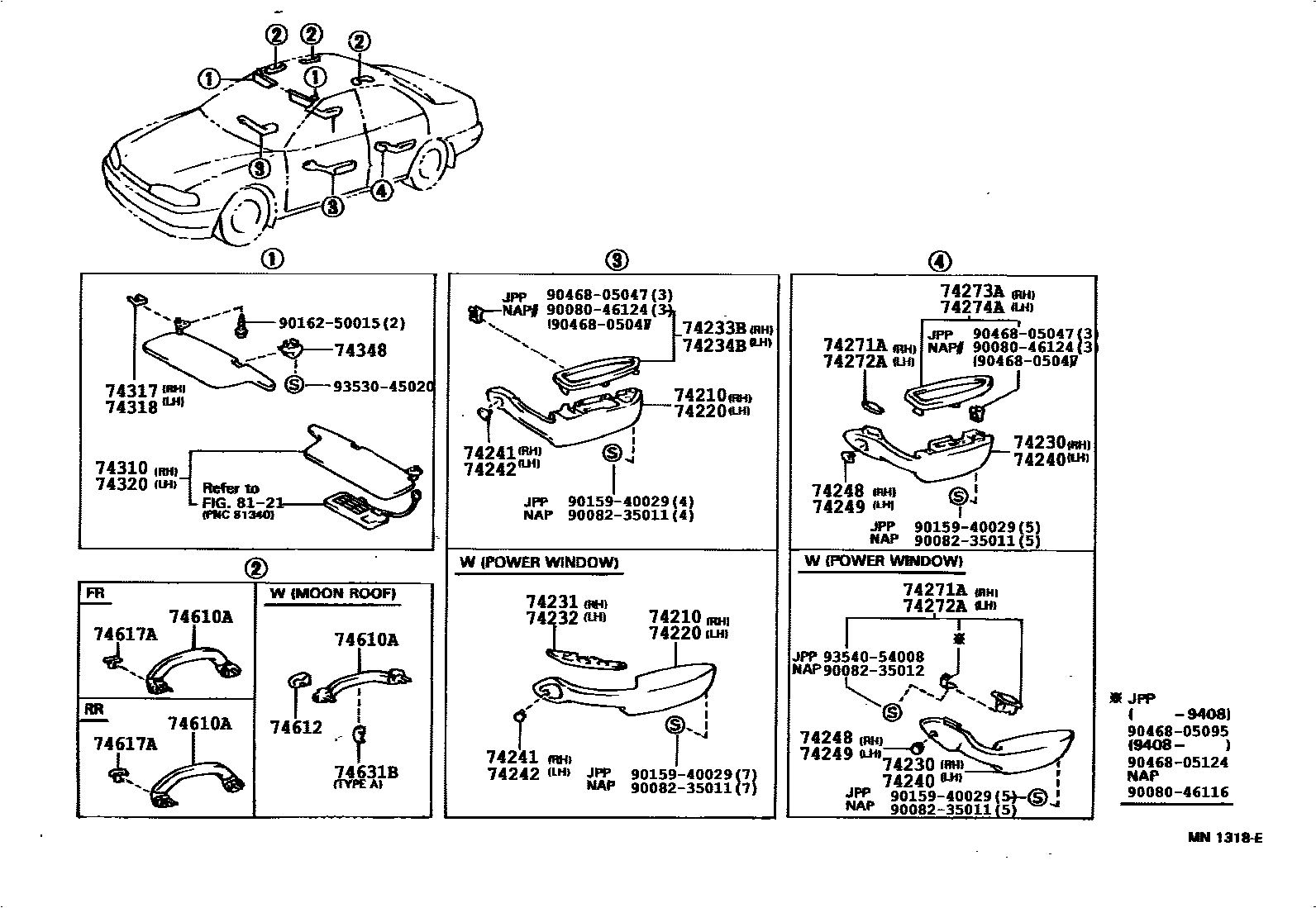 Toyota CAMRY 扶手和遮阳板 EPC diagram — 743049