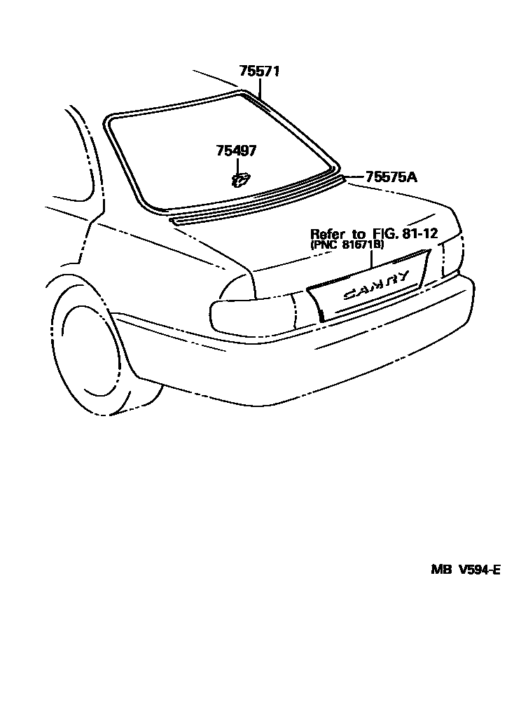Toyota CAMRY 后防护条 EPC diagram — MBV594E