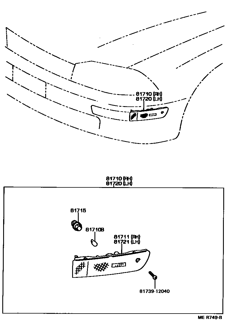 Toyota CAMRY 前标示灯 EPC diagram — MER749B