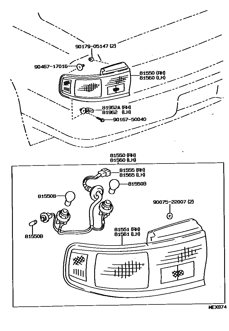 Toyota CAMRY 后组合灯 EPC diagram — MEX874