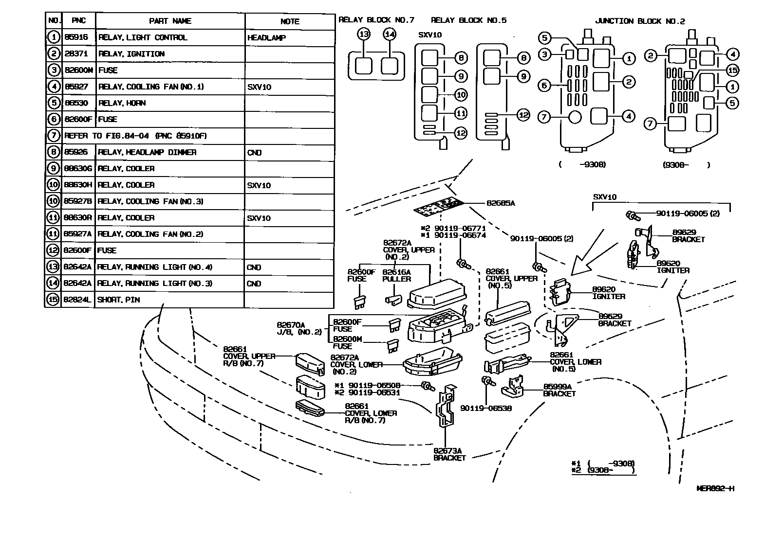 Toyota CAMRY 开关和继电器和ECU EPC diagram — MER892H