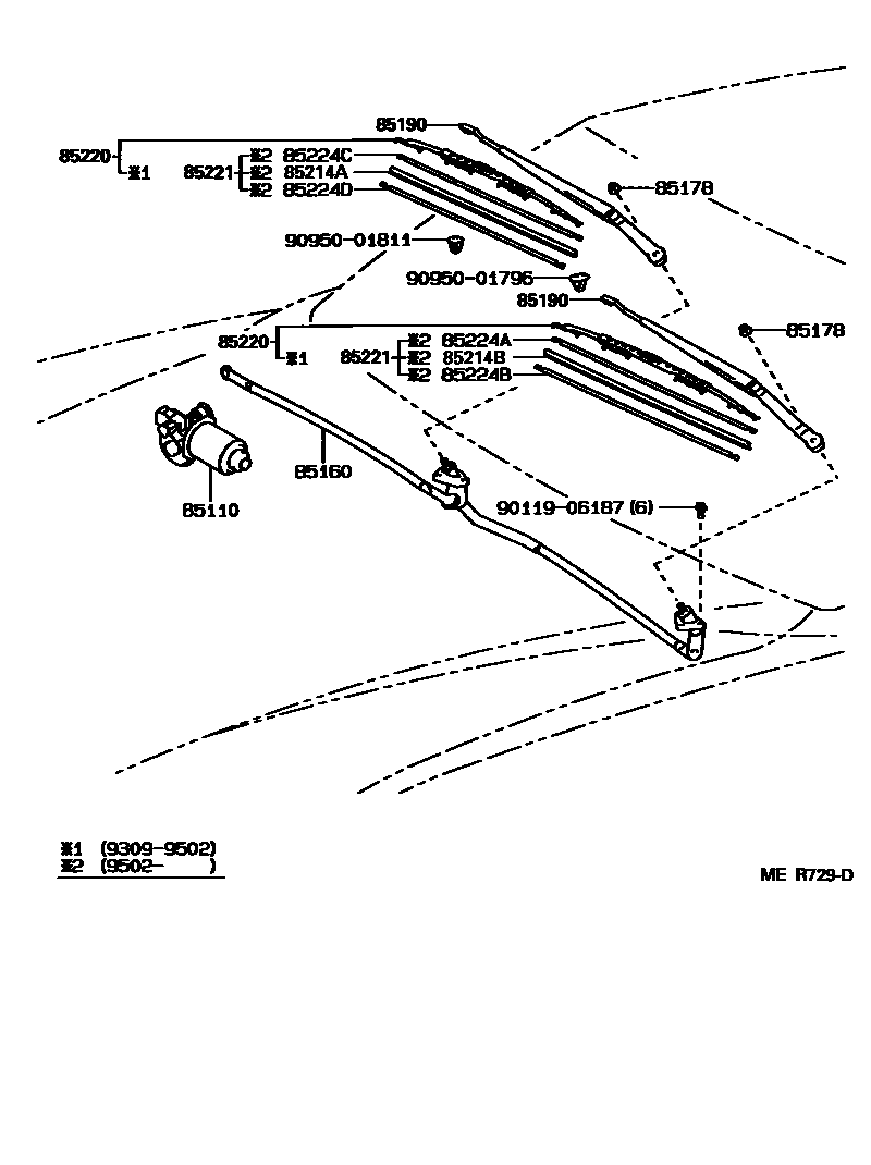 Toyota CAMRY 挡风玻璃刮水器 EPC diagram — MER729D