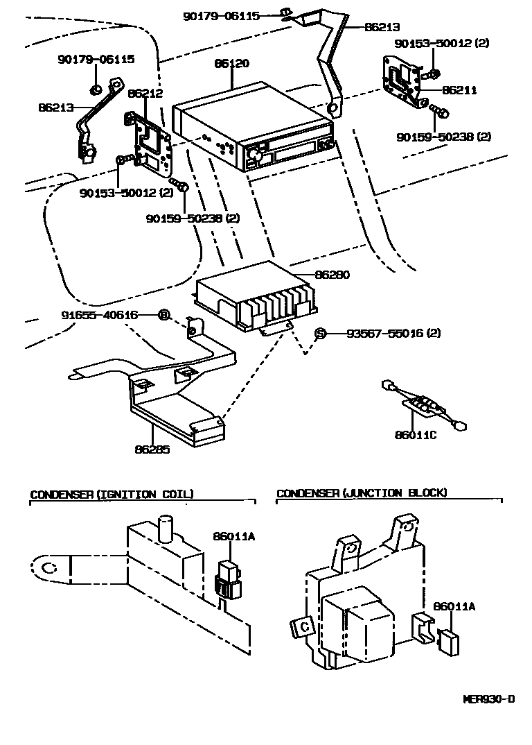 Toyota CAMRY 收音机、放大器和冷凝器 EPC diagram — MER930D