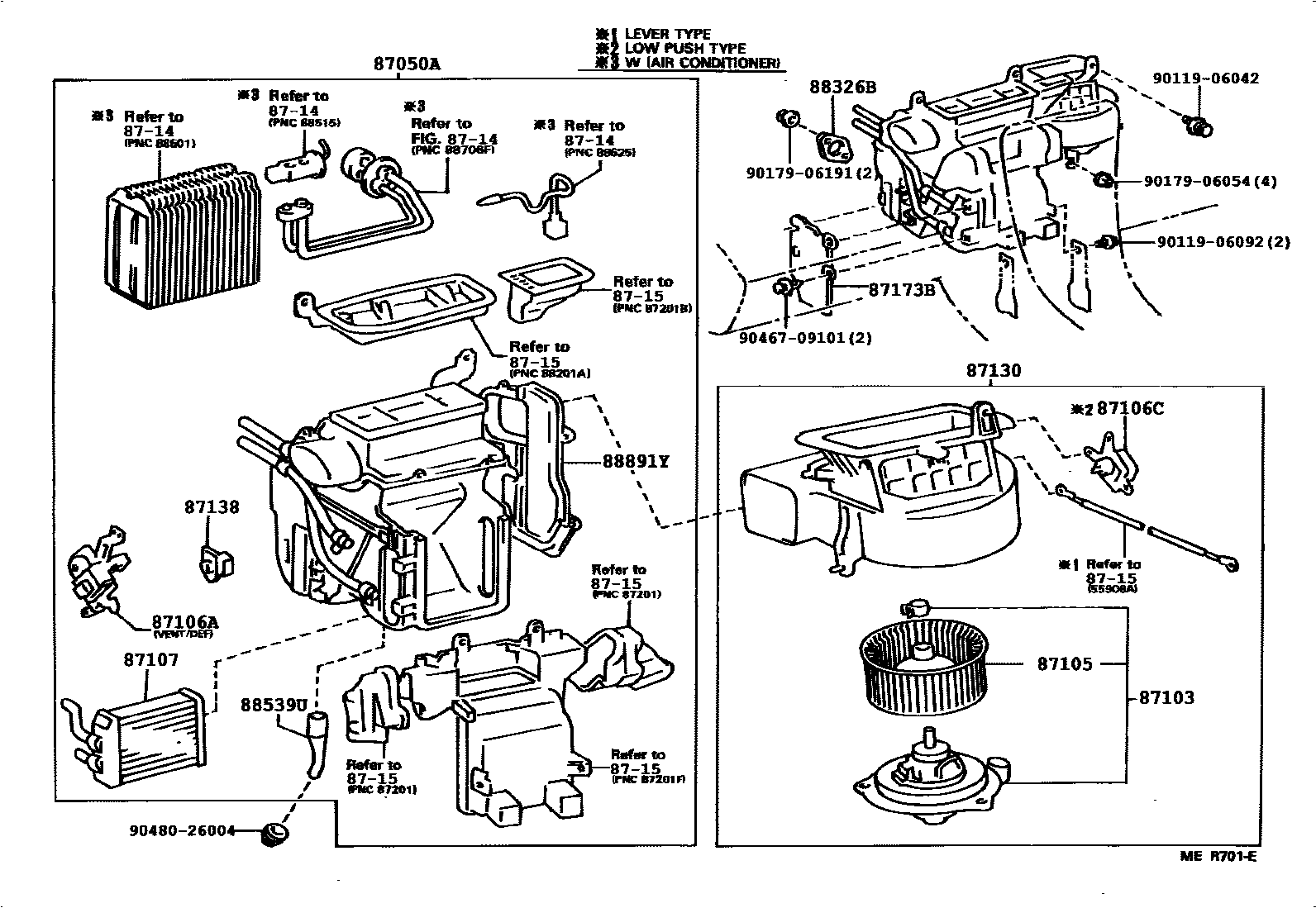 Toyota CAMRY 暖风和空调系统 - 加热装置和鼓风机 EPC diagram — 87B803