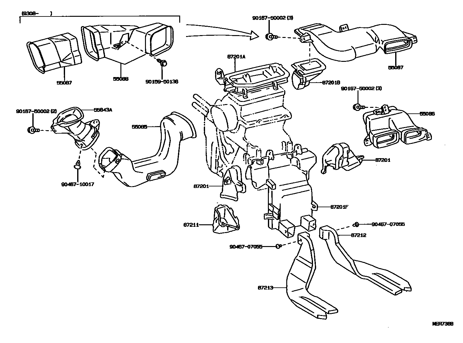 Toyota CAMRY 暖风和空调系统 - 控制器和风管 EPC diagram — MER738B