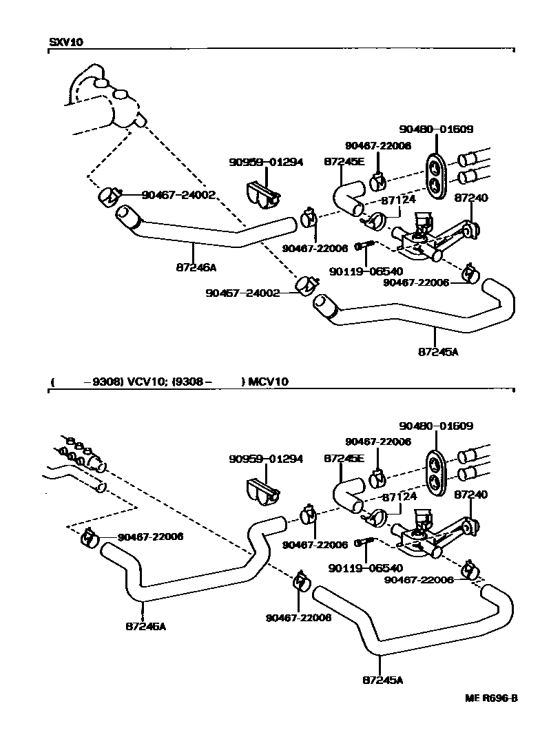 Toyota CAMRY 暖风和空调系统 - 水管 EPC diagram — MER696B