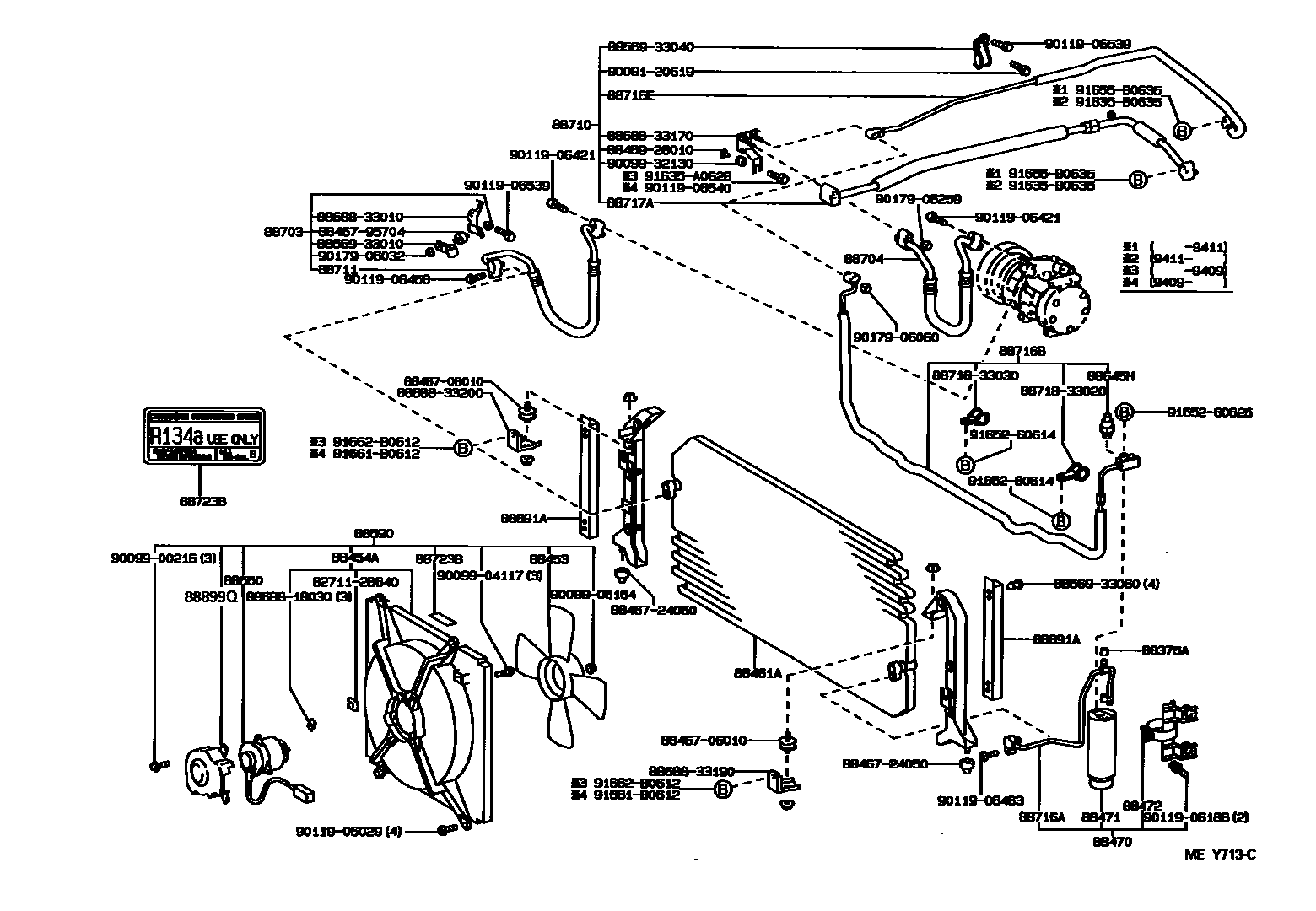 Toyota CAMRY Heating & Air Conditioning - Cooler Piping EPC diagram — MEY713C