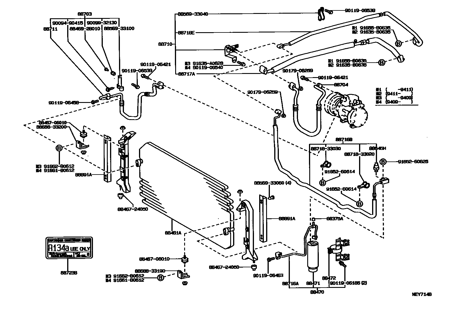 Toyota CAMRY Heating & Air Conditioning - Cooler Piping EPC diagram — MEY714B