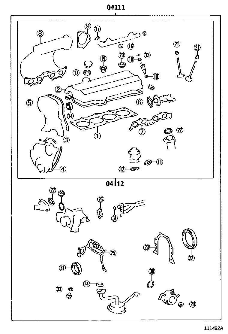 Toyota CAMRY Engine Overhaul Gasket Kit EPC diagram — 111492A