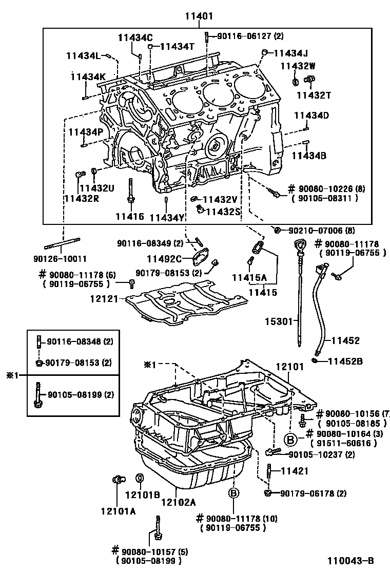 Toyota CAMRY Cylinder Block EPC diagram — 110043B