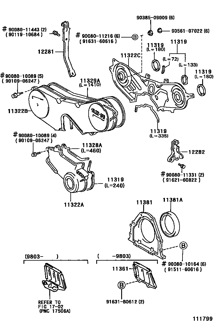 Toyota CAMRY Timing Gear Cover & Rear End Plate EPC diagram — 111799