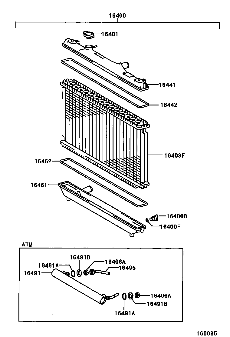 Toyota CAMRY RADIATOR & WATER OUTLET EPC diagram — 160035