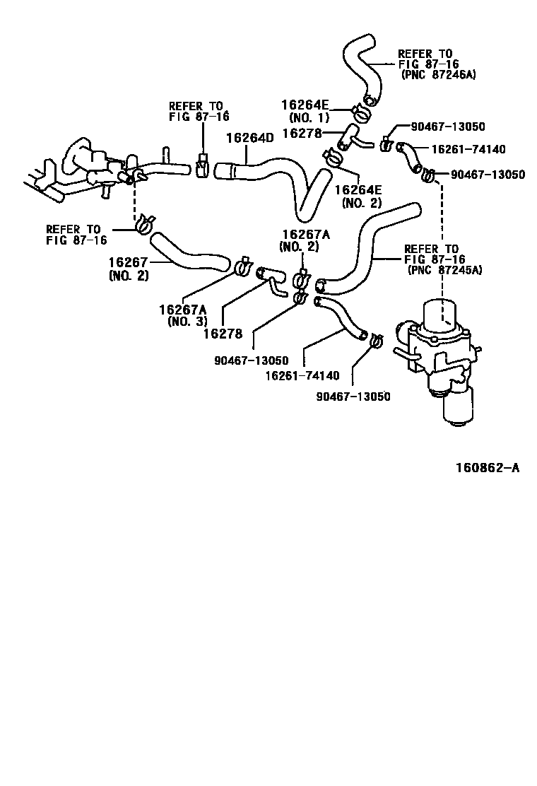 Toyota CAMRY RADIATOR & WATER OUTLET EPC diagram — 160862A