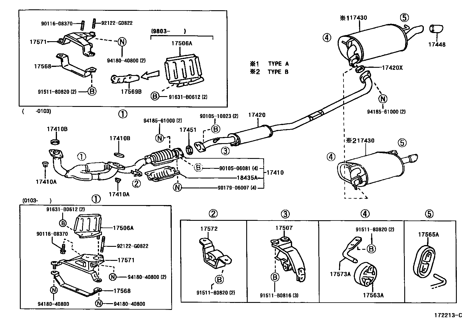 Toyota CAMRY Exhaust Pipe EPC diagram — 172213C