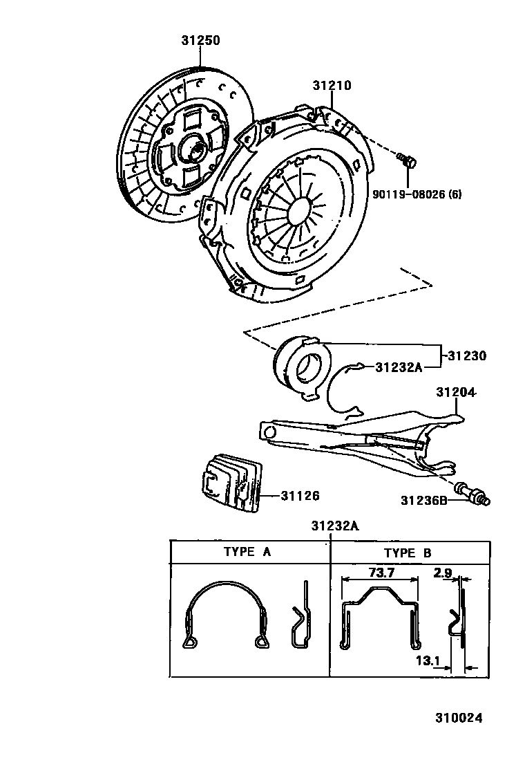 Toyota CAMRY 离合器和分离叉 EPC diagram — 310024