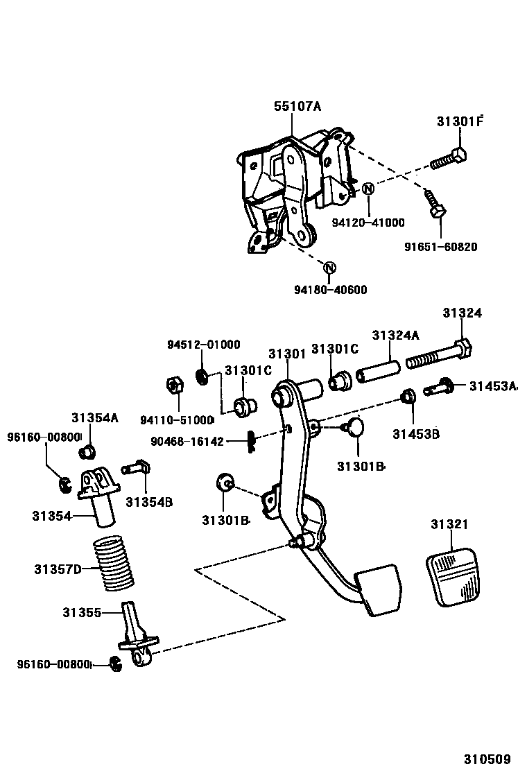 Toyota CAMRY 离合器踏板和挠性软管 EPC diagram — 310509
