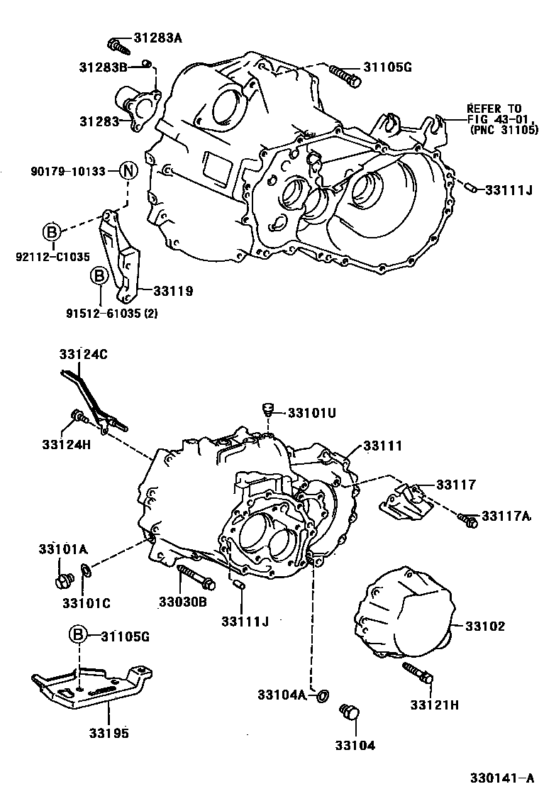 Toyota CAMRY 离合器壳和变速器壳(MTM) EPC diagram — 330141A