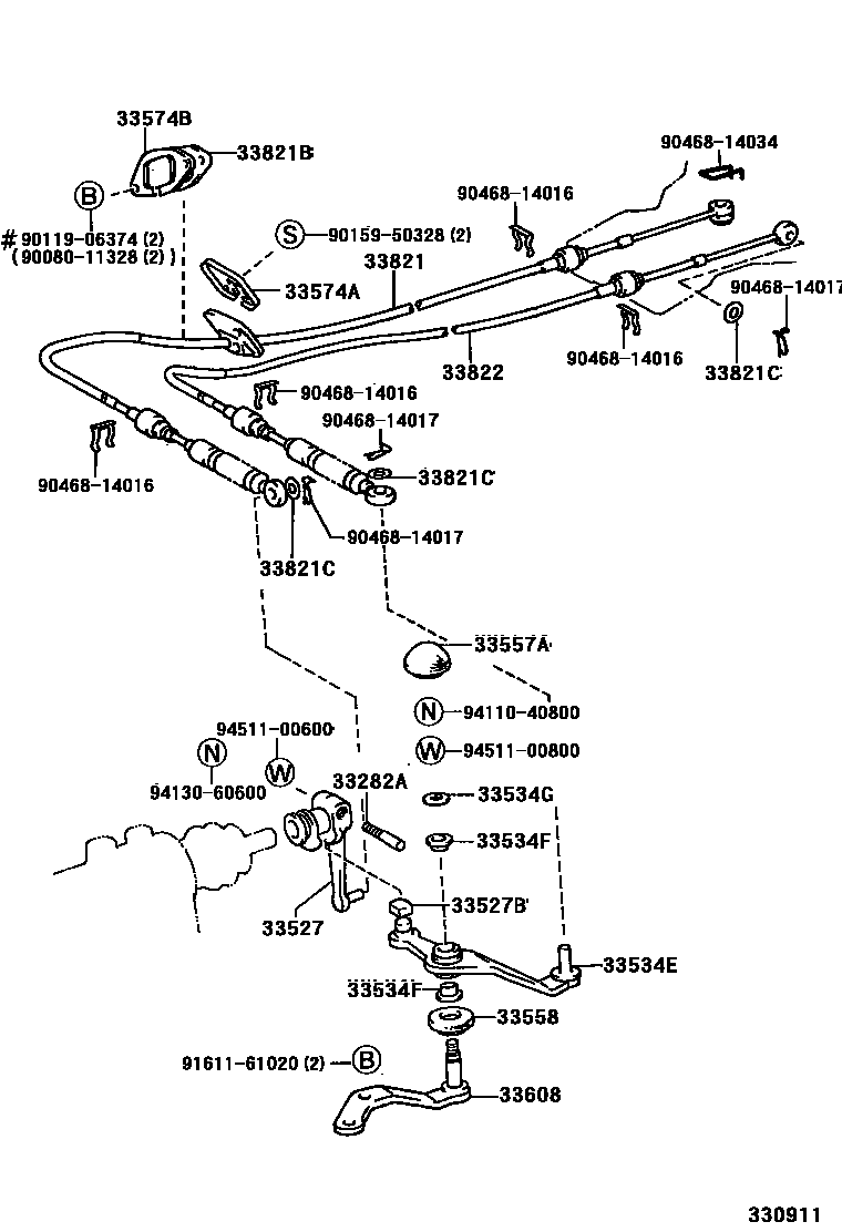 Toyota CAMRY Shift Lever & Retainer EPC diagram — 330911
