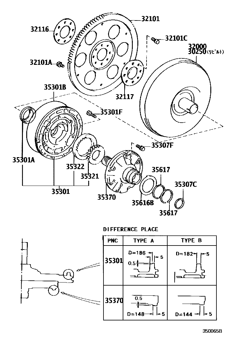 Toyota CAMRY 变矩器、前油泵和链条(ATM) EPC diagram — 350065B